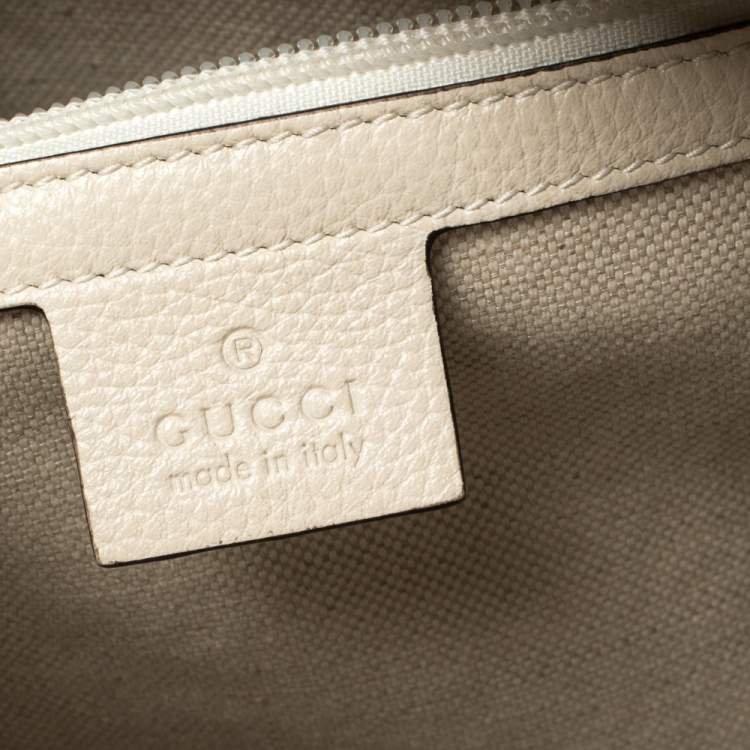 Pre Owned Gucci Off White Leather Logo Print Backpack