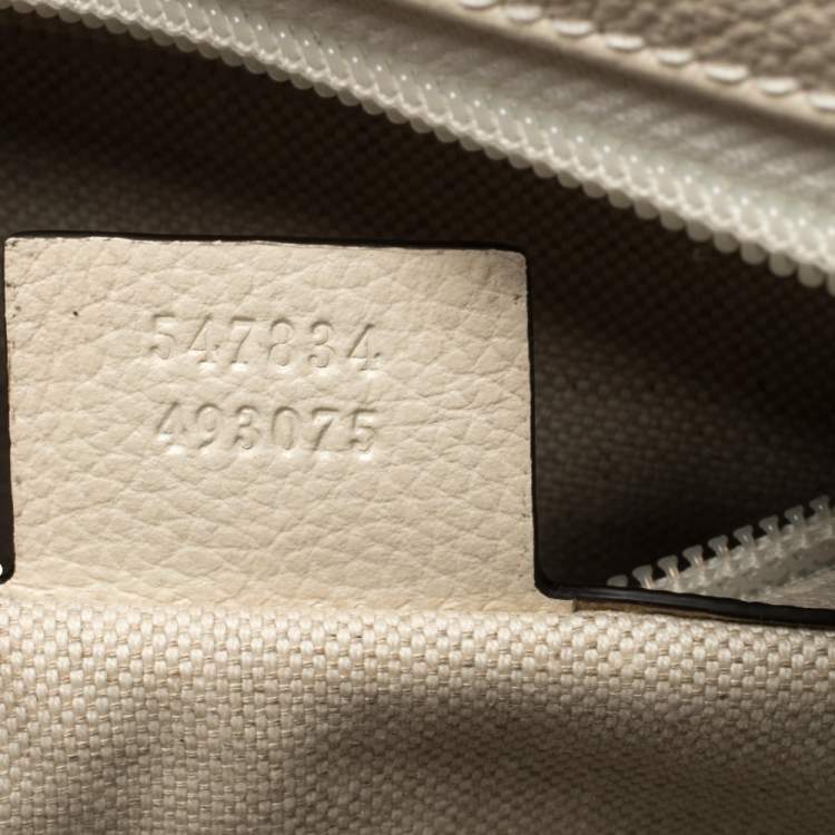 Pre Owned Gucci Off White Leather Logo Print Backpack