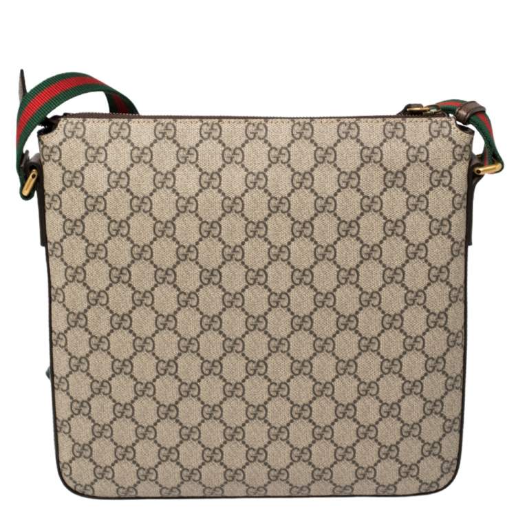 Pre Owned Gucci Beige GG Supreme and Leather Courrier Messenger Bag