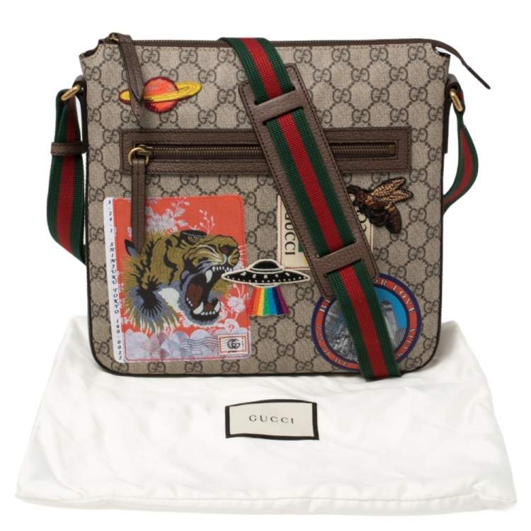 Pre Owned Gucci Beige GG Supreme and Leather Courrier Messenger Bag