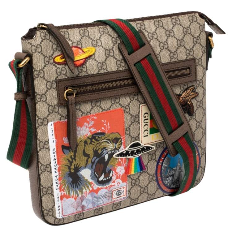 Pre Owned Gucci Beige GG Supreme and Leather Courrier Messenger Bag