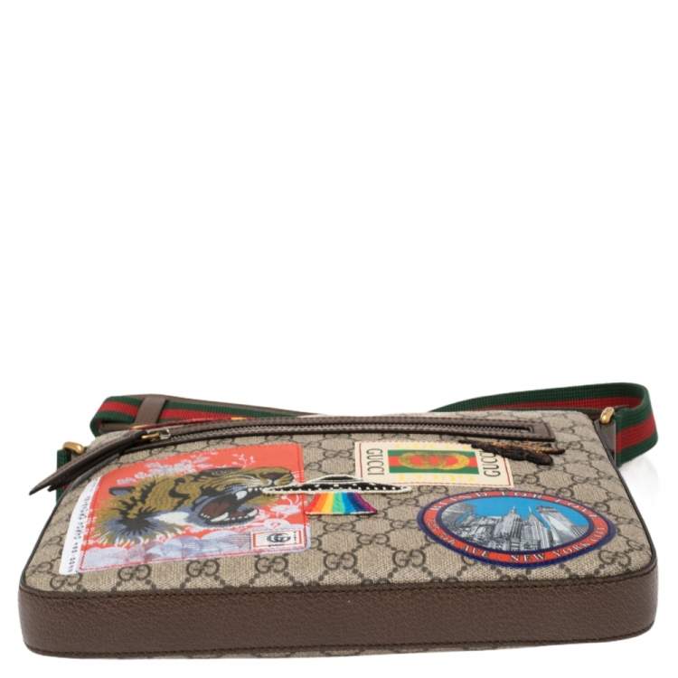 Pre Owned Gucci Beige GG Supreme and Leather Courrier Messenger Bag