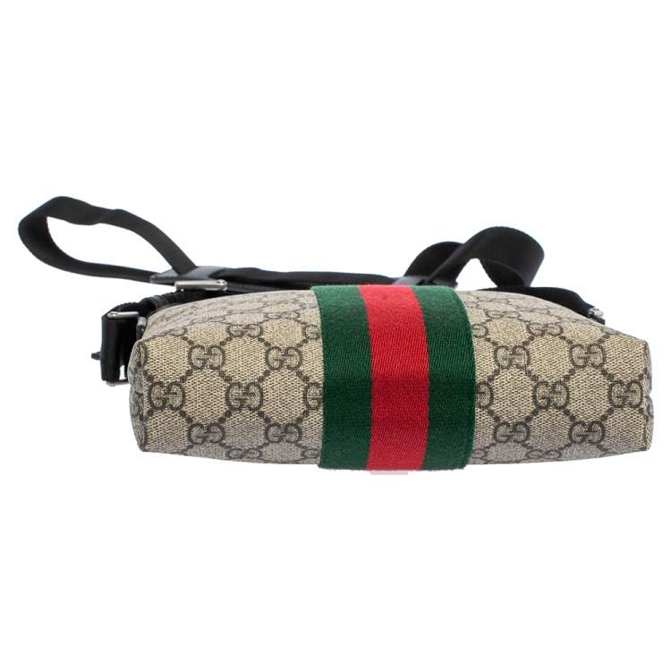 Pre Owned Gucci Beige GG Supreme Canvas Web Flat Messenger bag