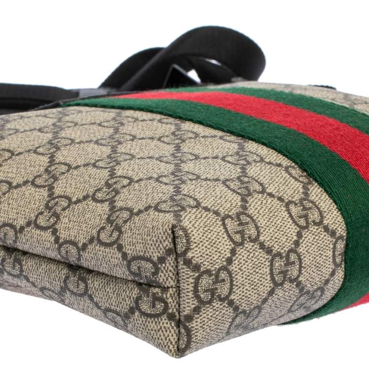 Pre Owned Gucci Beige GG Supreme Canvas Web Flat Messenger bag