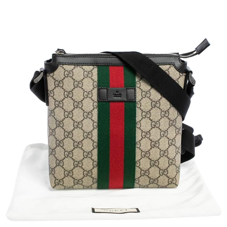 Pre Owned Gucci Beige GG Supreme Canvas Web Flat Messenger bag