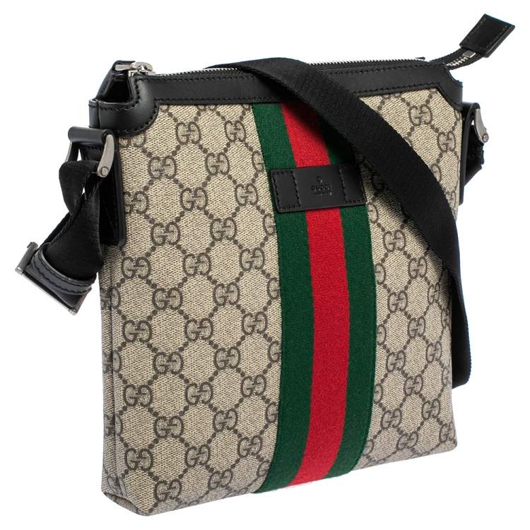 Pre Owned Gucci Beige GG Supreme Canvas Web Flat Messenger bag