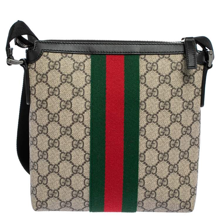 Pre Owned Gucci Beige GG Supreme Canvas Web Flat Messenger bag