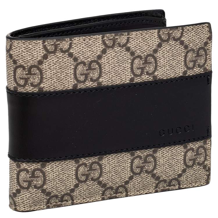 مملوكة مسبقًا Gucci Beige/Black GG Supreme Canvas And Leather Wallet