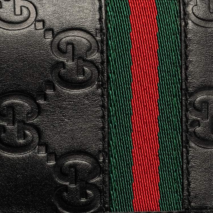 مملوكة مسبقًا Gucci Black Guccissima Leather Web Card Case