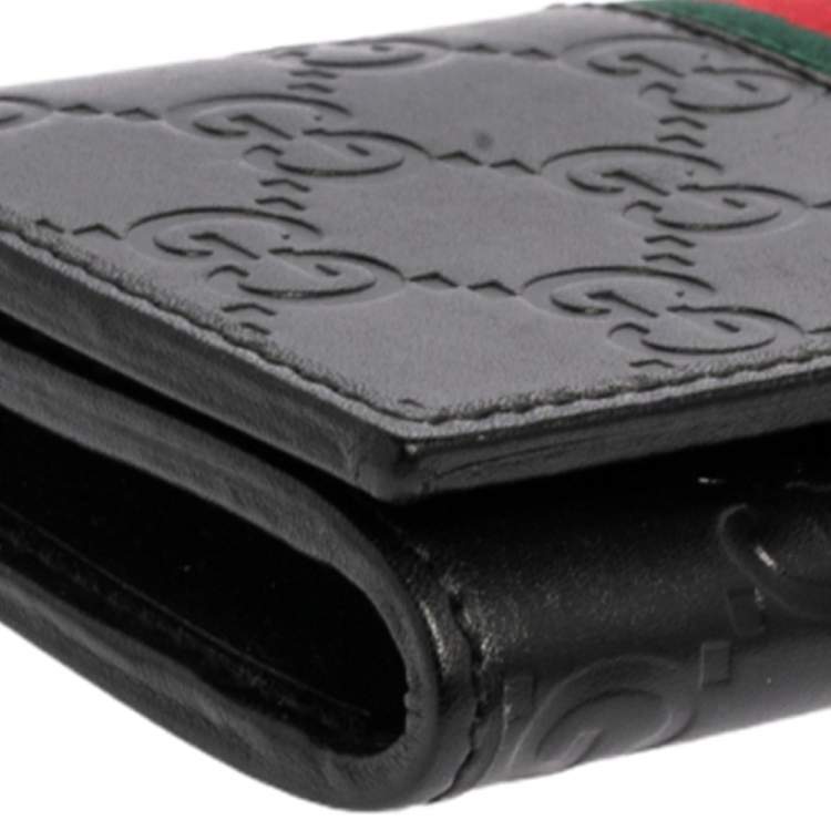 مملوكة مسبقًا Gucci Black Guccissima Leather Web Card Case