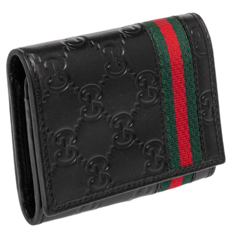 مملوكة مسبقًا Gucci Black Guccissima Leather Web Card Case