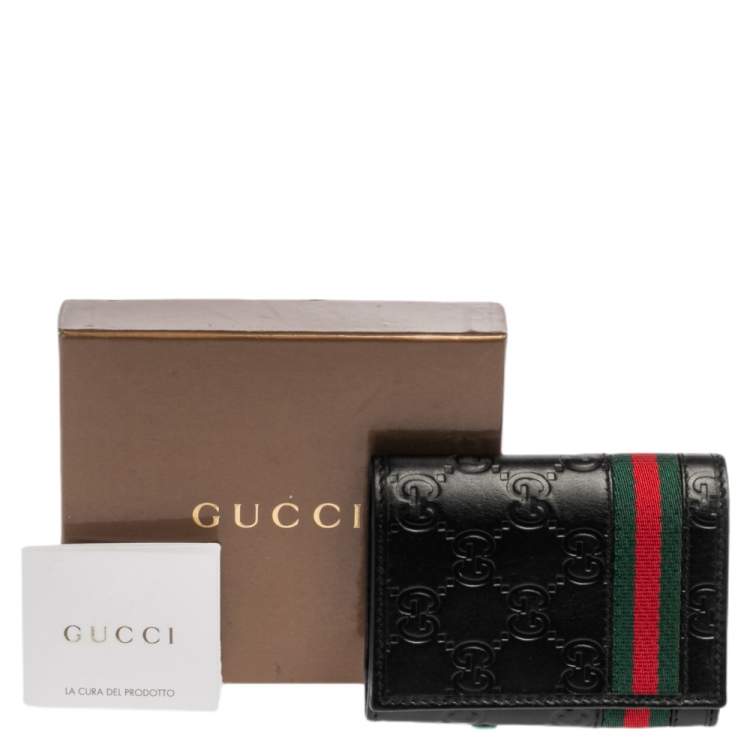 مملوكة مسبقًا Gucci Black Guccissima Leather Web Card Case