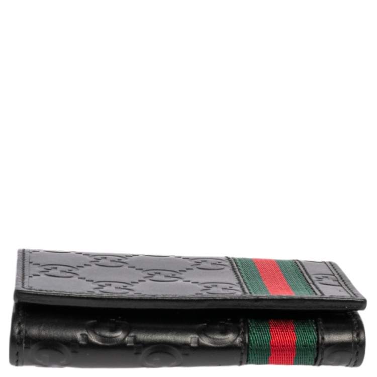 مملوكة مسبقًا Gucci Black Guccissima Leather Web Card Case