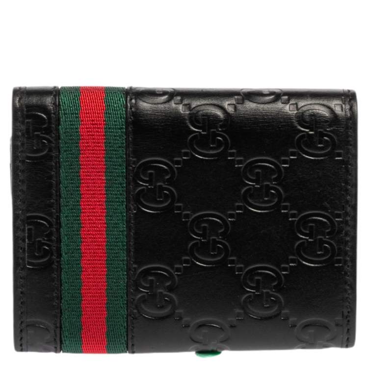 مملوكة مسبقًا Gucci Black Guccissima Leather Web Card Case