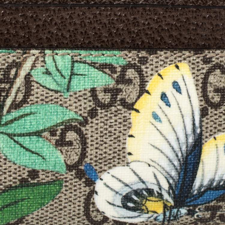 Pre Owned Gucci Beige/Brown GG Supreme Canvas and Leather Tian Card Holder