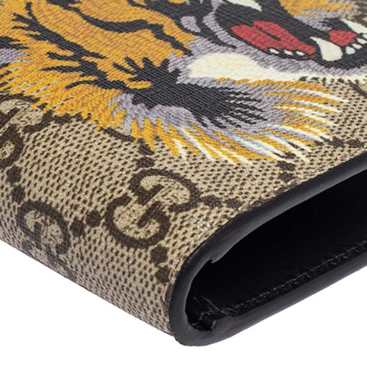 Pre Owned Gucci Multicolor Tiger Print GG Supreme Bifold Wallet