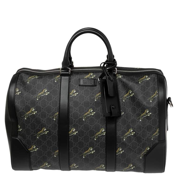 Gucci Black Tiger Print GG Supreme Canvas and Leather Carry On Duffel ...