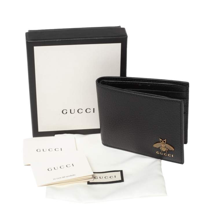 Pre Owned Gucci Black Leather Animalier Bifold Wallet