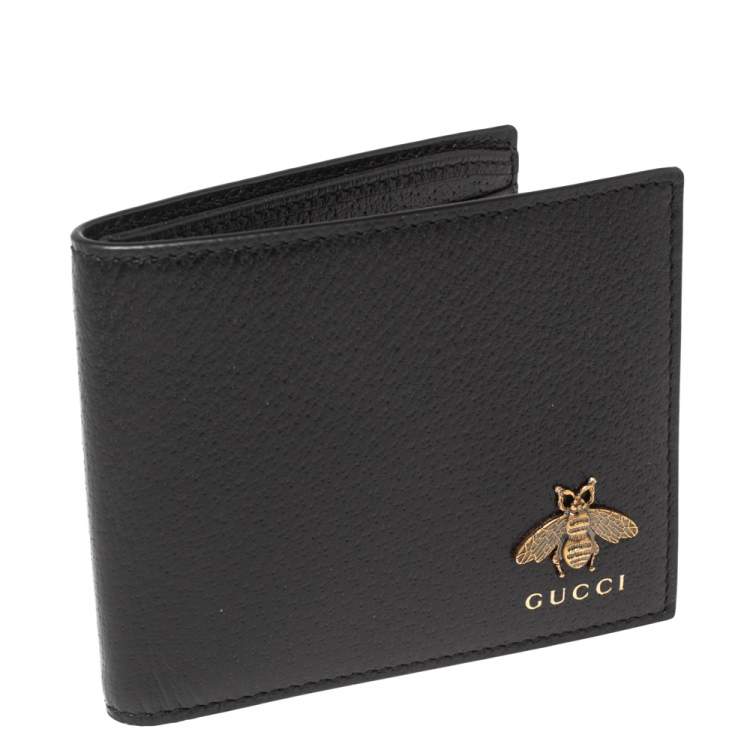 Pre Owned Gucci Black Leather Animalier Bifold Wallet