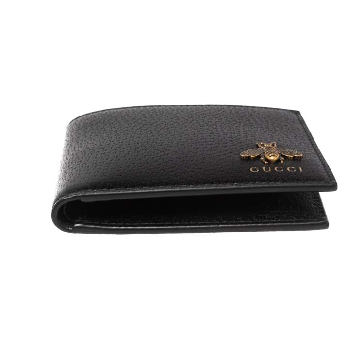 Pre Owned Gucci Black Leather Animalier Bifold Wallet