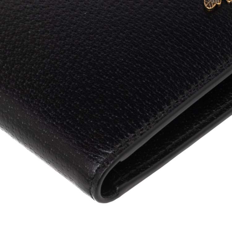 Pre Owned Gucci Black Leather Animalier Bifold Wallet