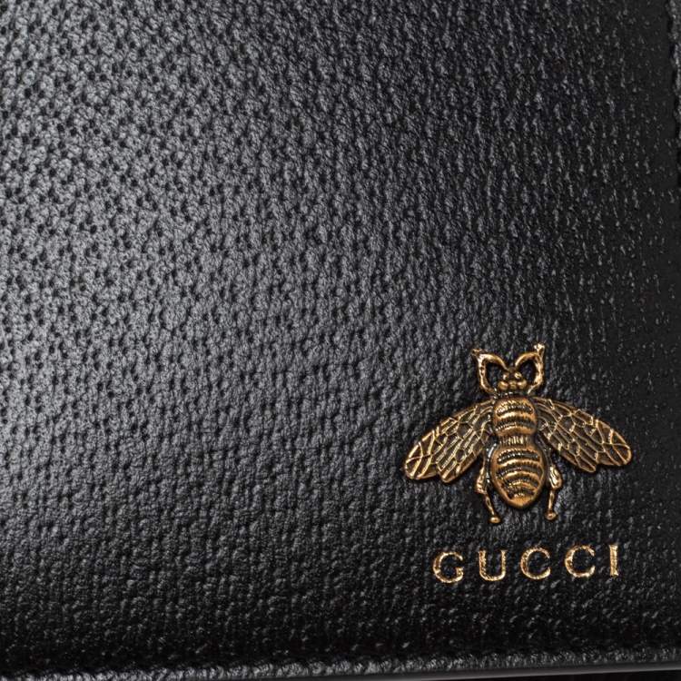 Pre Owned Gucci Black Leather Animalier Bifold Wallet
