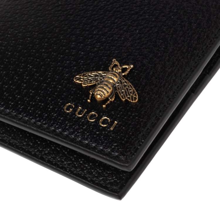 Pre Owned Gucci Black Leather Animalier Bifold Wallet
