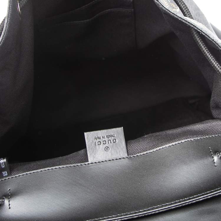 Pre Owned Gucci Black/Grey GG Supreme Canvas And Leather Bestiary Drawstring Backpack