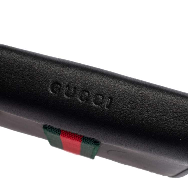 Pre Owned Gucci Black Leather Web Money Clip Bifold Wallet