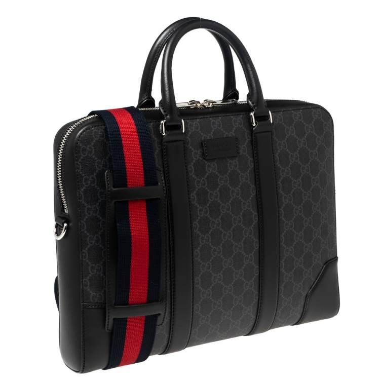 Pre Owned Gucci Black/Grey GG Supreme Canvas and Leather Briefcase