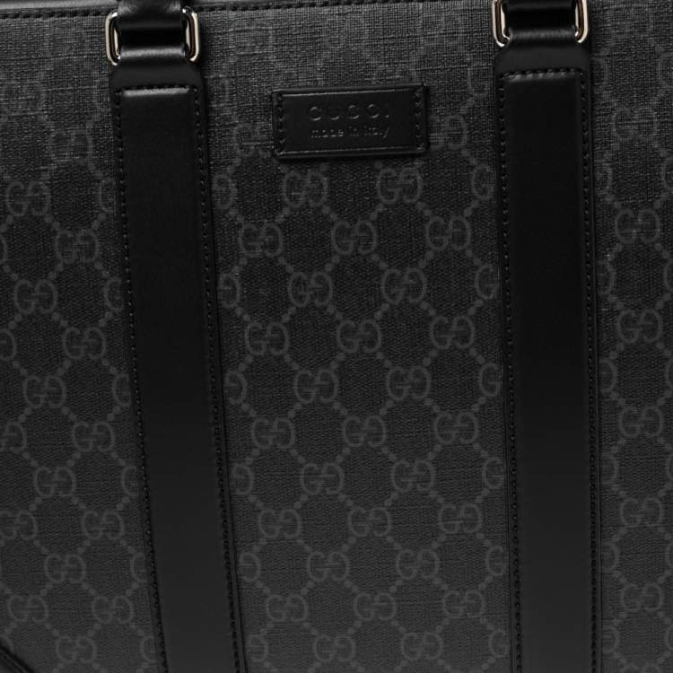 Pre Owned Gucci Black/Grey GG Supreme Canvas and Leather Briefcase