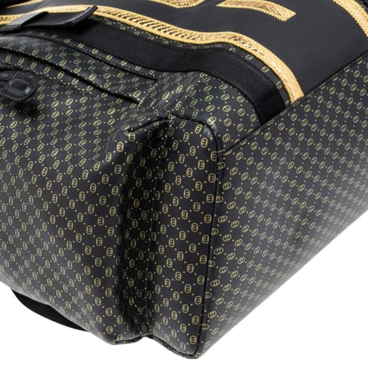 Pre Owned Gucci Black/Gold Interlocking GG Leather And Mesh Dapper Dan Backpack