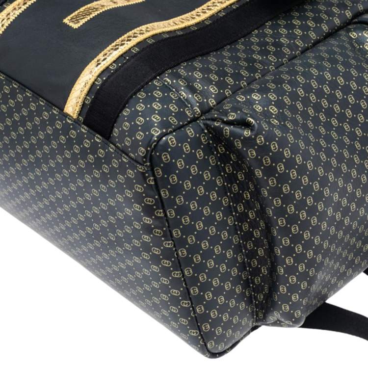 Pre Owned Gucci Black/Gold Interlocking GG Leather And Mesh Dapper Dan Backpack