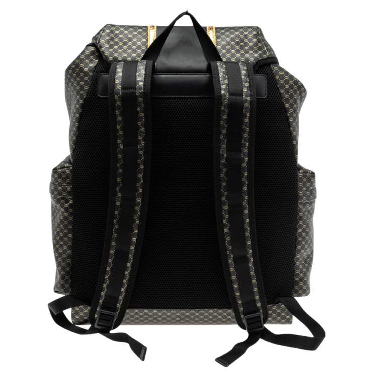 Pre Owned Gucci Black/Gold Interlocking GG Leather And Mesh Dapper Dan Backpack