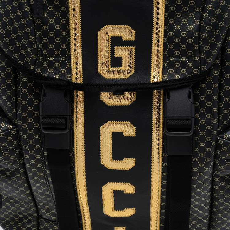 Pre Owned Gucci Black/Gold Interlocking GG Leather And Mesh Dapper Dan Backpack