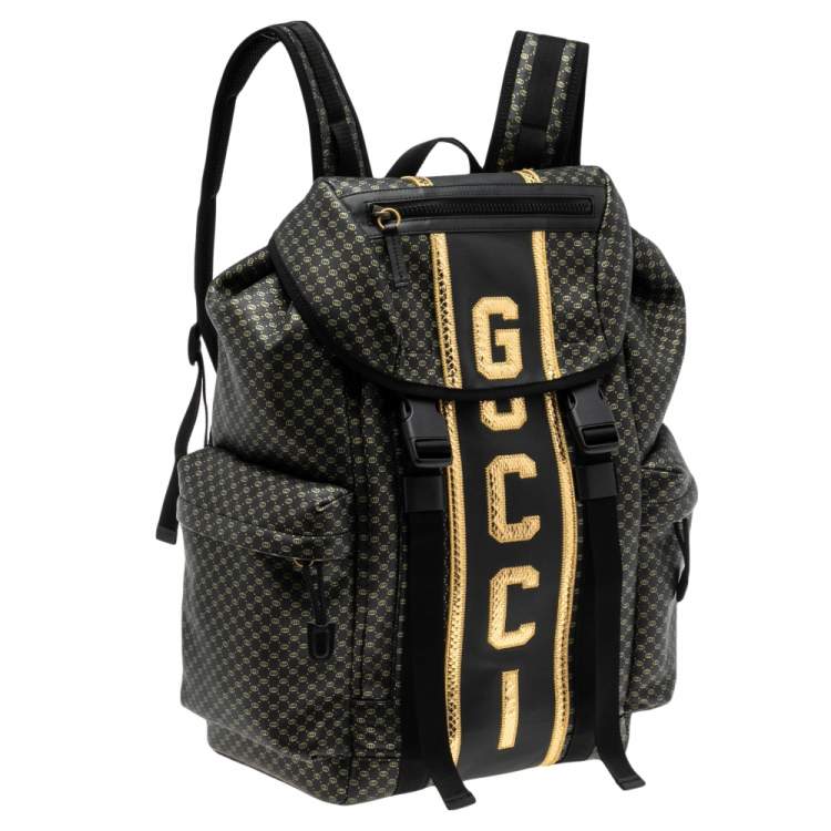 Pre Owned Gucci Black/Gold Interlocking GG Leather And Mesh Dapper Dan Backpack