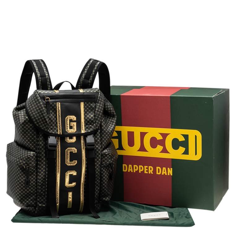 Pre Owned Gucci Black/Gold Interlocking GG Leather And Mesh Dapper Dan Backpack