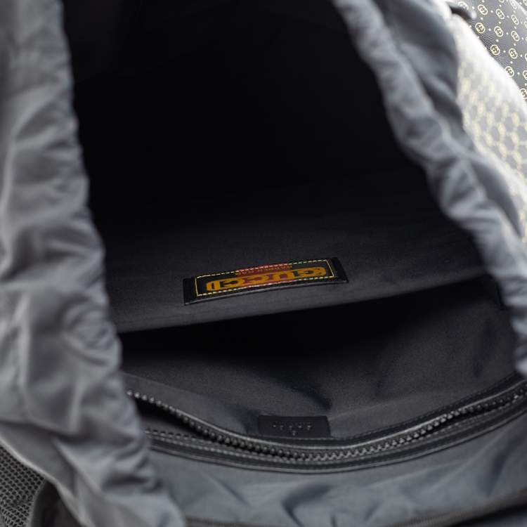 Pre Owned Gucci Black/Gold Interlocking GG Leather And Mesh Dapper Dan Backpack
