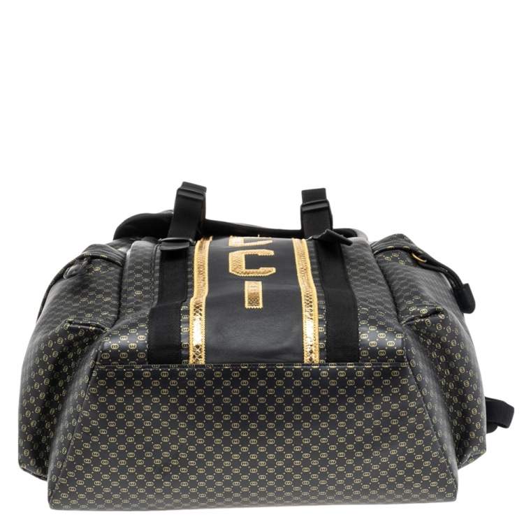 Pre Owned Gucci Black/Gold Interlocking GG Leather And Mesh Dapper Dan Backpack