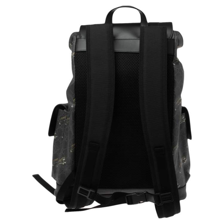 Pre Owned Gucci Black/Grey GG Supreme Canvas And Leather Bestiary Drawstring Backpack