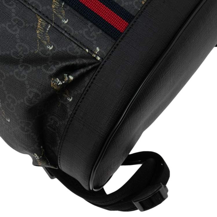 Pre Owned Gucci Black/Grey GG Supreme Canvas And Leather Bestiary Drawstring Backpack
