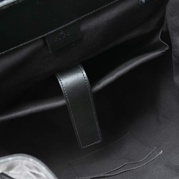 Pre Owned Gucci Black/Grey GG Supreme Canvas And Leather Bestiary Drawstring Backpack