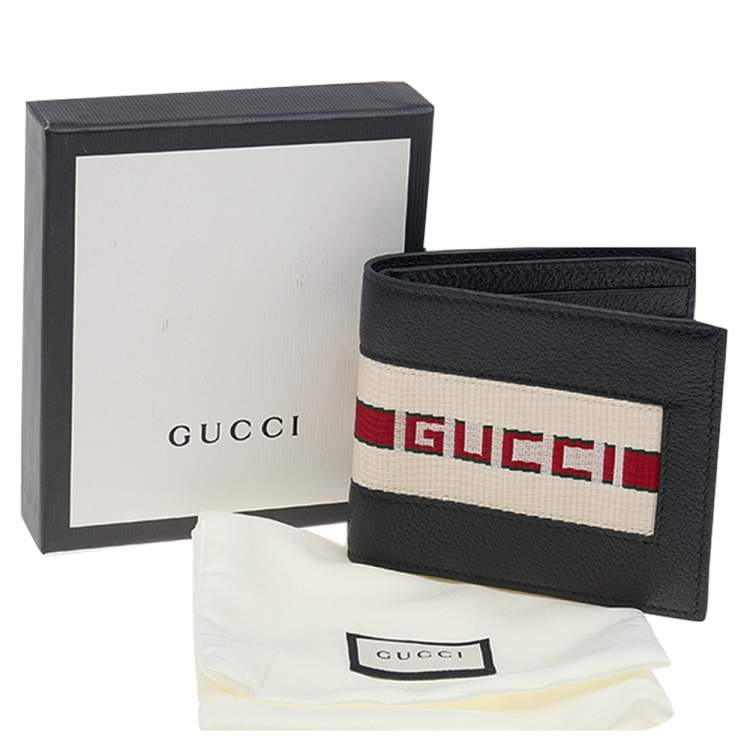 مملوكة مسبقًا Gucci Black Leather Stripe Logo Bifold Wallet