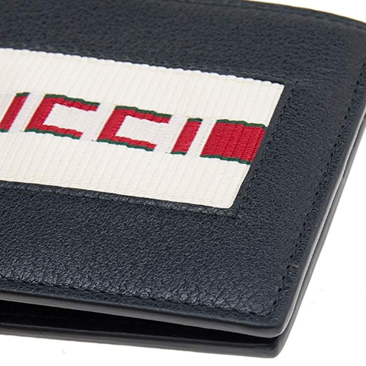 مملوكة مسبقًا Gucci Black Leather Stripe Logo Bifold Wallet