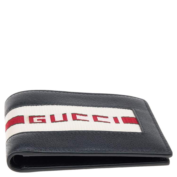 مملوكة مسبقًا Gucci Black Leather Stripe Logo Bifold Wallet