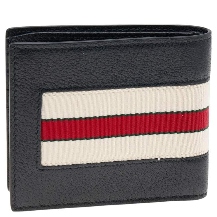 مملوكة مسبقًا Gucci Black Leather Stripe Logo Bifold Wallet