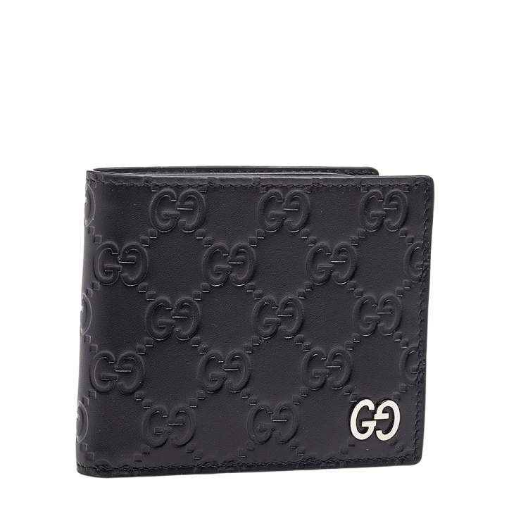 Pre Owned Gucci Black Guccissima Leather GG Signature Bifold Wallet