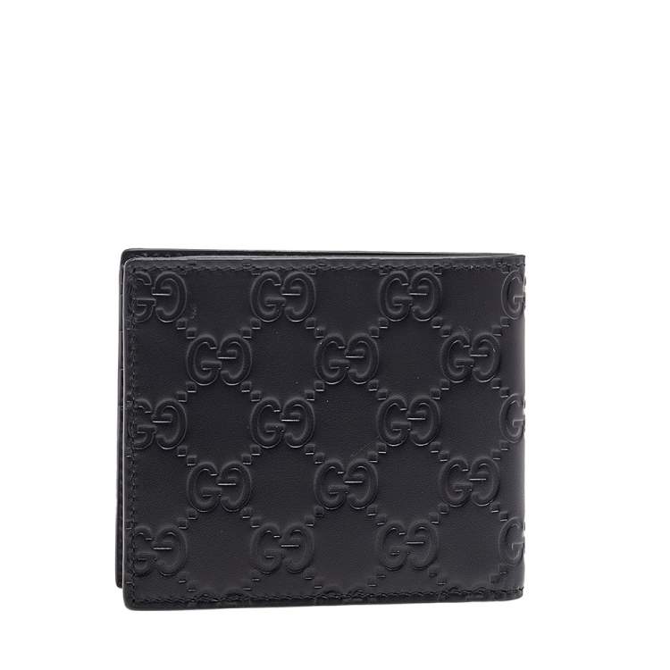 Pre Owned Gucci Black Guccissima Leather GG Signature Bifold Wallet