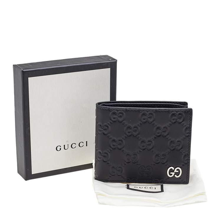 Pre Owned Gucci Black Guccissima Leather GG Signature Bifold Wallet