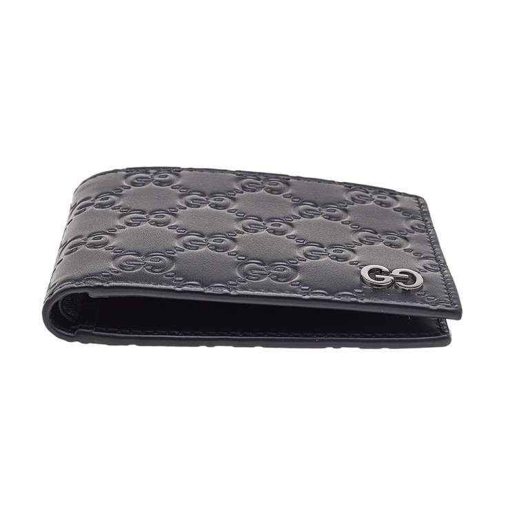 Pre Owned Gucci Black Guccissima Leather GG Signature Bifold Wallet